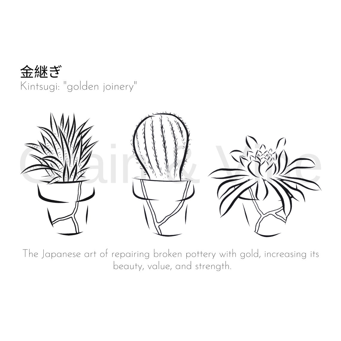 Kintsugi Wall Art / 7x5 / Just Add Gold / Digital Download / Handdrawn