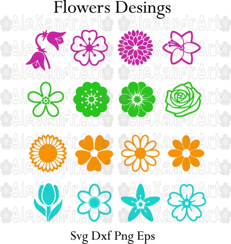 Fleurs De 49 Fichiers Fleur Svg Png Svg Eps Dxf Desings Etsy