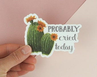 Funny Planner Sticker Vinyl Sticker Water Bottle Sticker Laptop Sticker Flower Sticker Cactus sticker- Probably Cried Today Sticker