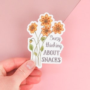 Sticker vinyle rigolo Sticker floral pour ordinateur portable Sticker agenda - Sticker Occupé à penser aux collations