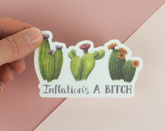 Funny Cactus Sticker Watercolor Cactus Sticker Girl Math Vinyl Sticker Funny Inflation Design- Inflations a Bitch Sticker