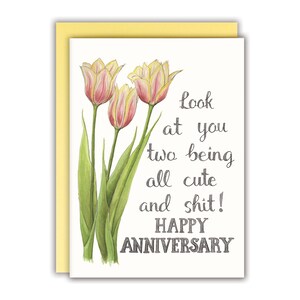 Divertente biglietto di anniversario Biglietto di anniversario carino - Guardate come siete carini e merda! Buon anniversario