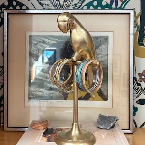 Large Vintage Hollywood Regency Brass Parrot on Perch