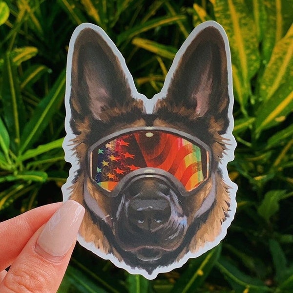 Holographic Black & Tan German Shepherd Dog Goggles 4” Sticker