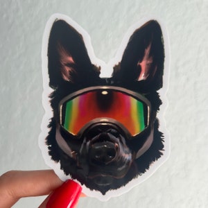 Holographic Black German Shepherd Dog Goggles 4” Sticker
