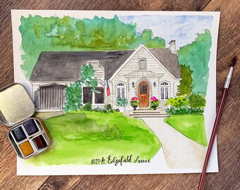house watercolor etsy