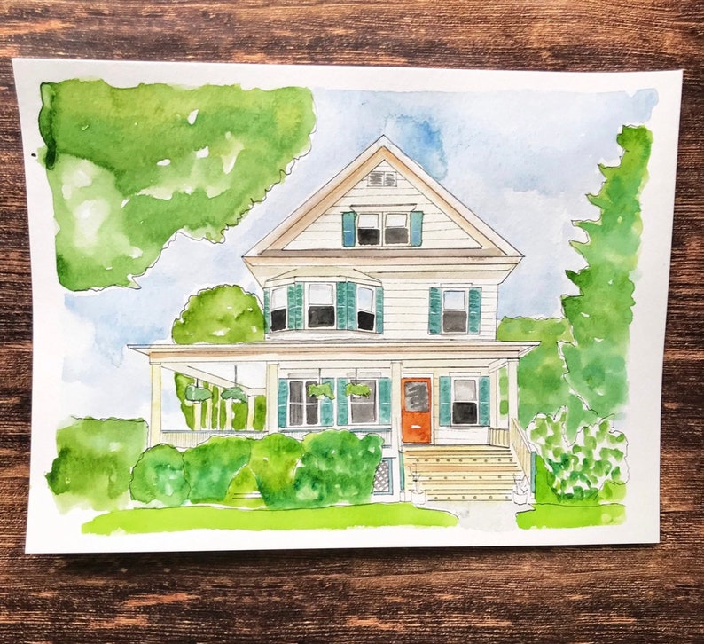 Watercolor House Portrait Watercolor House Painting house Etsy