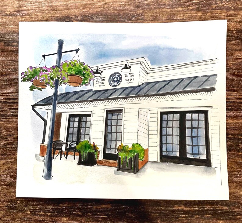 Custom Watercolor Shop Painting Watercolor House Portrait Etsy