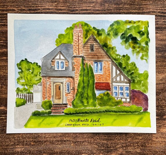 Watercolor House Painting Home portrait Custom watercolor Etsy