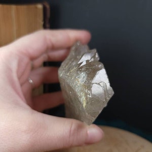 LG Rutilate Smoky Quartz Slice Elestial Side Golden Rutile Fans Shelf Point Inclusion Quartz Natural Unpolished Rutile Inclusions Rutilated