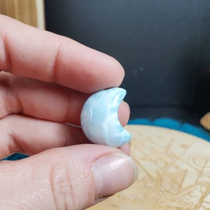 Larimar Moon Polished Stone Blue Stefilia&#39;s Stone Caribbean Rare Crystal Jewelry Sized Stone Wrappable Pocket Rock
