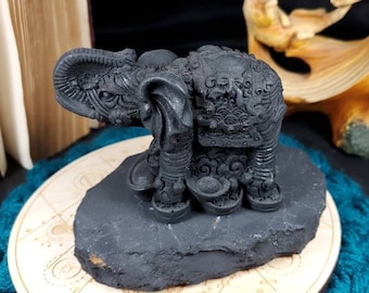 Authentic SHUNGITE carved Elephant sculpture animal stone Authentic SHUNGITE carved Elephant sculpture animal stone