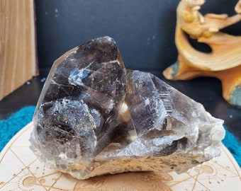 Large Malawi Smoky Quartz w/ Aegirine Feldspar Etched Quartz Cluster Display Crystal Inclusion