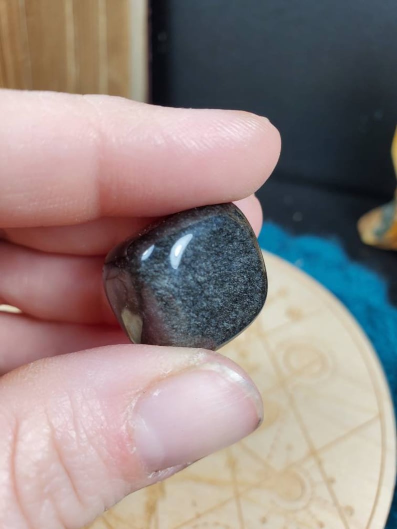 3pc Silver Sheen Obsidian Tumble Black Obsidian Pocket Stone Shimmer Silver Schiller Polished Pebble Wrappable