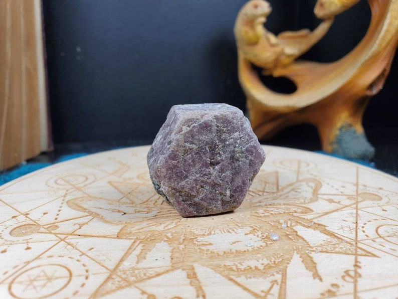 Record Keeper Ruby Hexagonal Etched Crystal- Raw Crystal Stone of Abundance- South India image 3