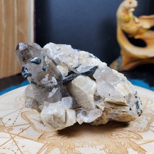 Malawi Smoky Quartz w/ Aegirine and Microcline Etched Quartz Cluster Druzy Aegirine Blades Inclusion Quartz