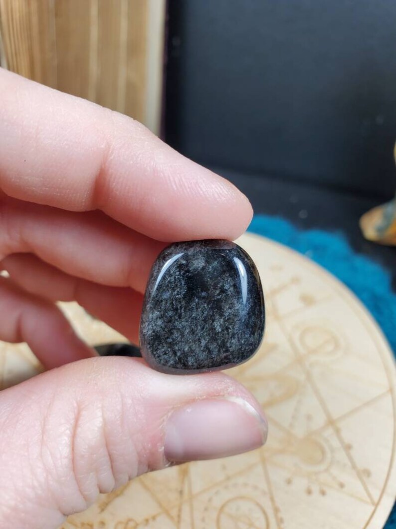 3pc Silver Sheen Obsidian Tumble Black Obsidian Pocket Stone Shimmer Silver Schiller Polished Pebble Wrappable