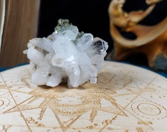 Faden Chlorite Quartz Cluster Tabular Clear Quartz Points Crystal Natural Unpolished Double Termination Unique Formation Wrappable Stone