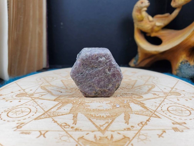 Record Keeper Ruby Hexagonal Etched Crystal- Raw Crystal Stone of Abundance- South India image 1
