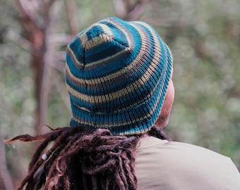 Merino Wool Fisherman Beanie for Men | Striped Knit