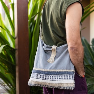 Cartable en chanvre biologique | Sac en chanvre tissé à la main avec tissu en coton teint naturellement