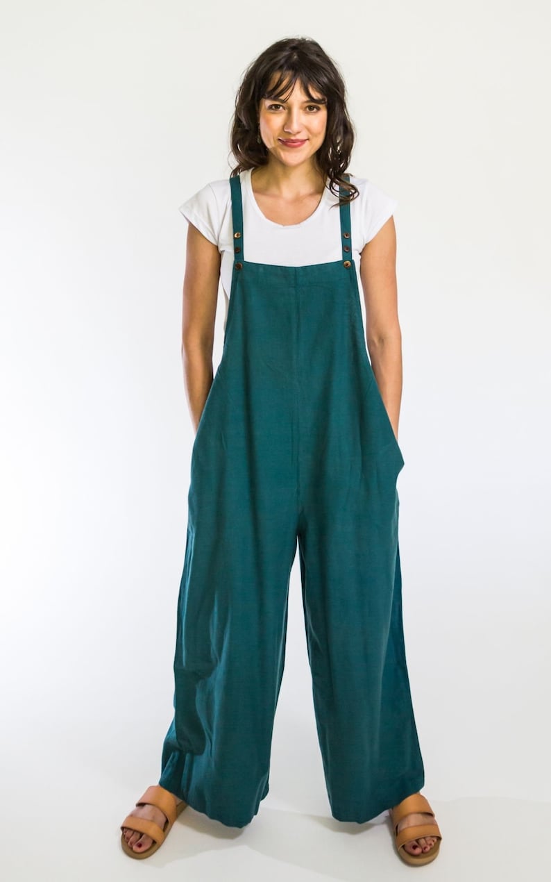 Loose Baggy Overalls Dungarees 100 Cotton Full Leg Etsy