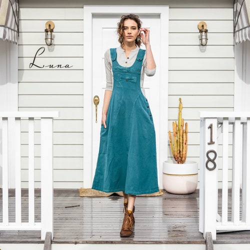 Dungaree Dress | Ethically made Overall Dress 5 COLOURS - Low impact dyes