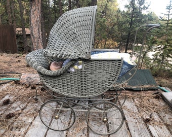 antique baby carriage wicker