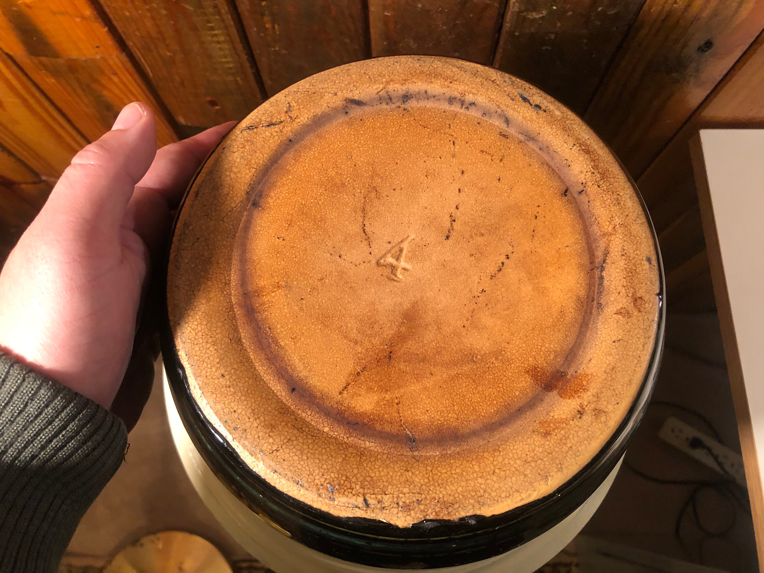 Vintage Stoneware Crock Jar With Lid Black Glaze Floral Hand Etsy