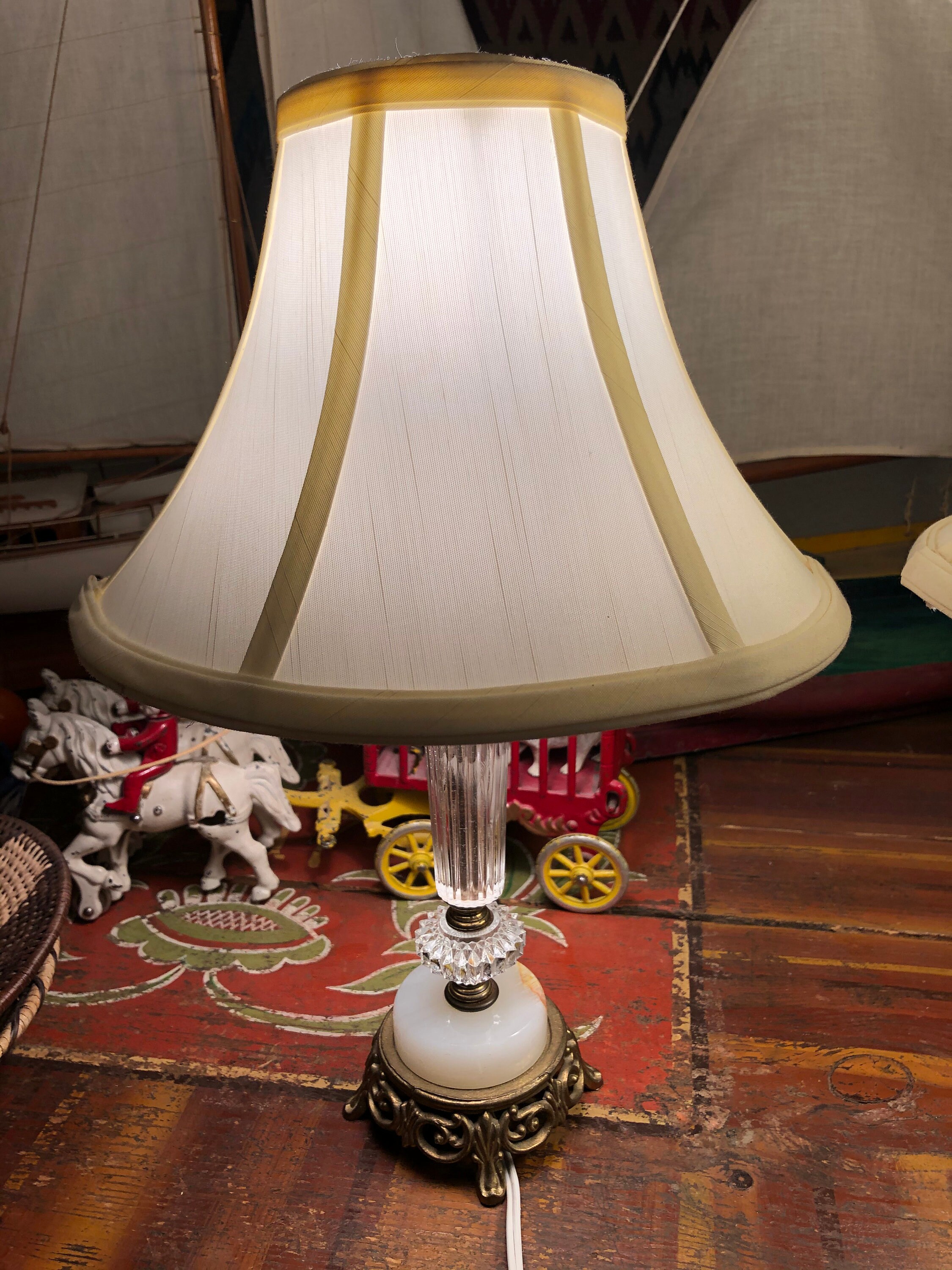 Vintage Boudoir Table Lamps With Crystal & Onyx Brass Base Etsy