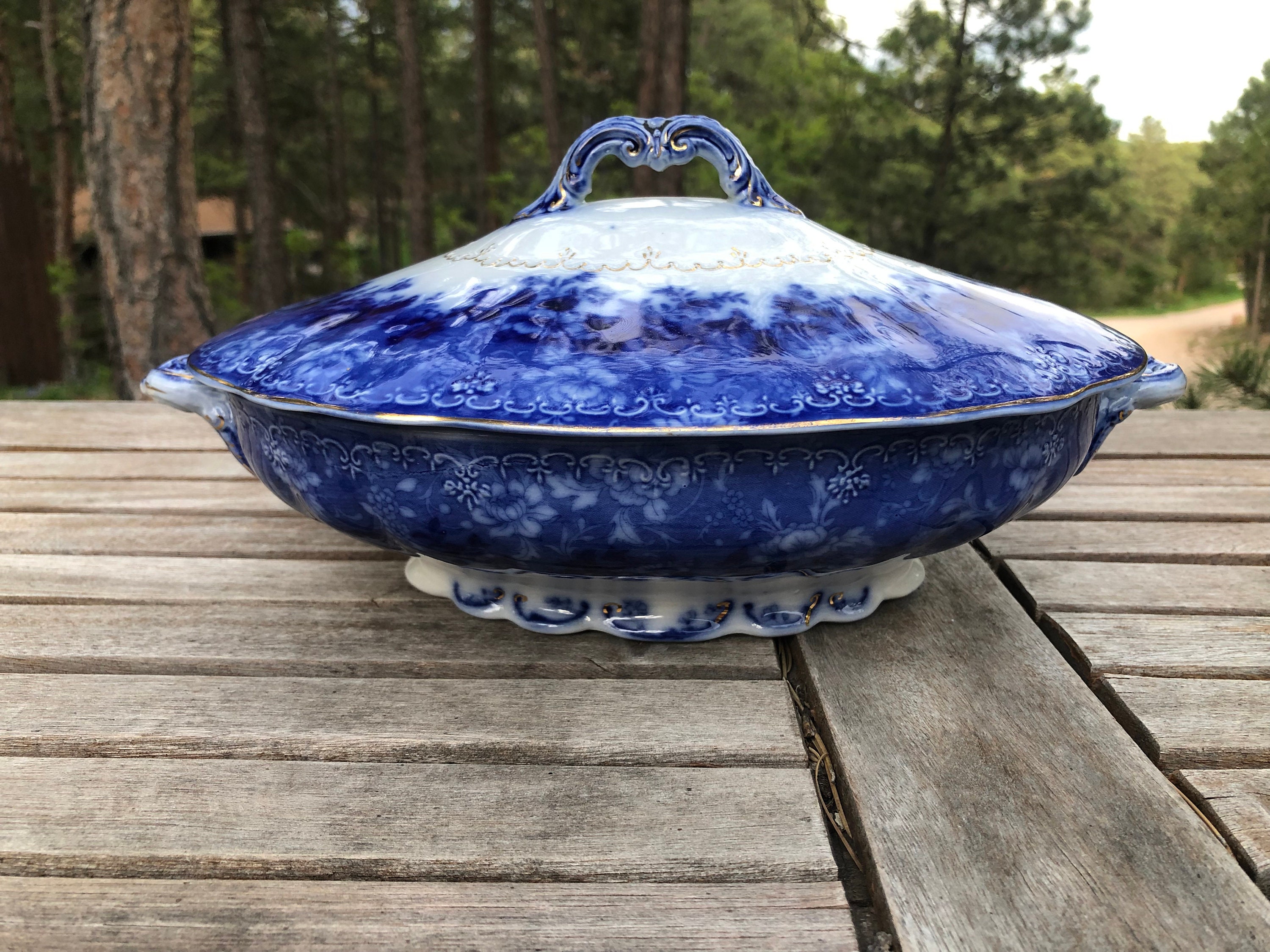 Antique 10" Oval Vegetable Bowl Dundee (Flow Blue) by RIDGWAY (RIDGWAYS) England campestre.al