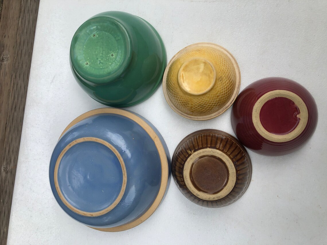 Antique Stoneware Mixing Bowls Set of 5 Altogether Farmhouse Etsy