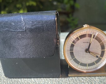 APPELLA Travelling Alarm Clock Swiss Made 7 Jewel, Mid Century Manual Winding Functioning Clock, Brass and Base Metal+ Pouch.