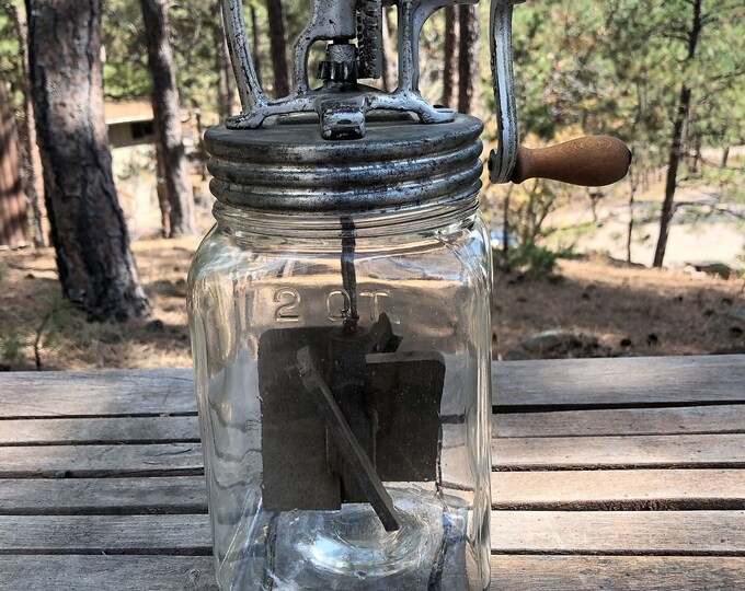 Antique Vintage 2 Quart Glass Butter Churn Jar With Wood Paddle,glass