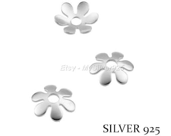 9mm - 2, 10 ou 50 Coupelles Fleurs - Coupelles en Argent 925