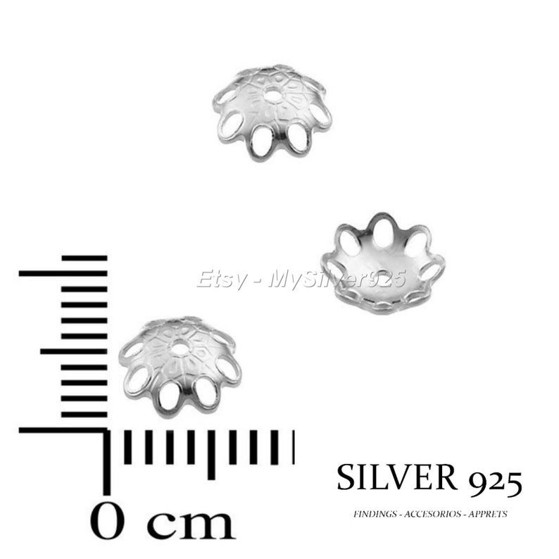 6mm 2, 10 ou 50 Coupelles Fleurs Coupelles en Argent 925 image 2