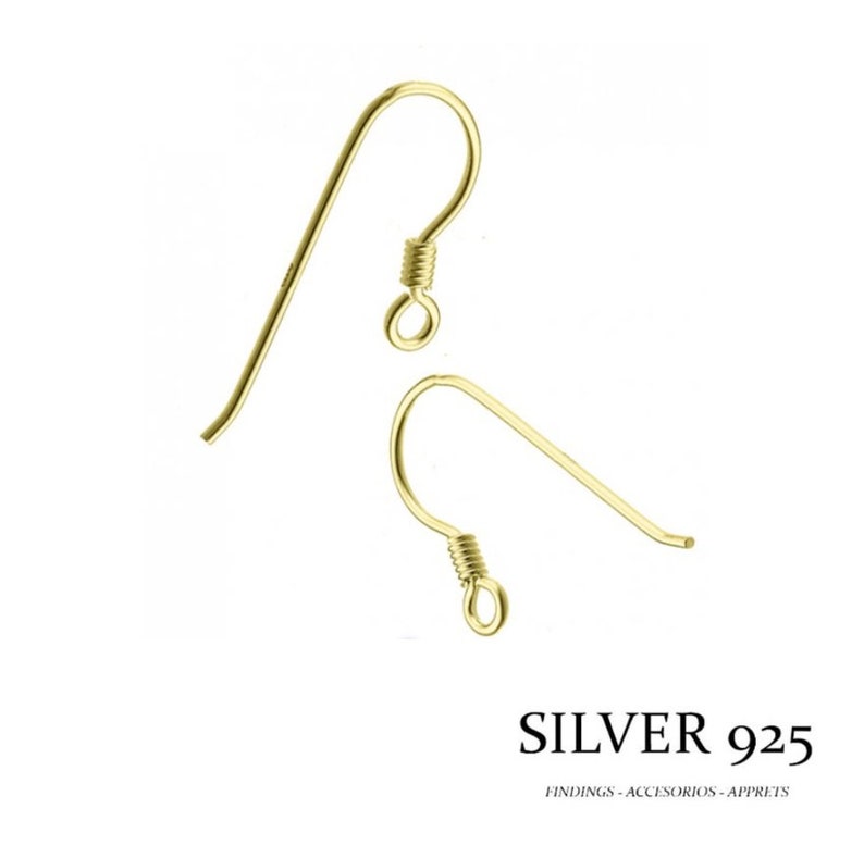 2, 10 or 100 925 Silver 18K Gold Plated Hooks image 1