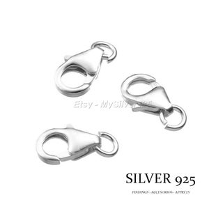 9mm - 1, 10 eller 100 stycken hummerspännen i 925 sterlingsilver - Mängdrabatt