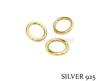 7x0.7mm - 10 or 100 Open Rings in 925 Silver plated with 24 Carat Gold - Decreasing price