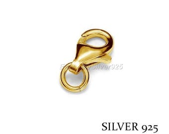 9mm - 1, 10 or 100 Lobster Clasps in 925 Silver 24 Carat Gold Plated - Decreasing Price