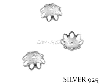 6mm - 2, 10 ou 50 Coupelles Fleurs - Coupelles en Argent 925