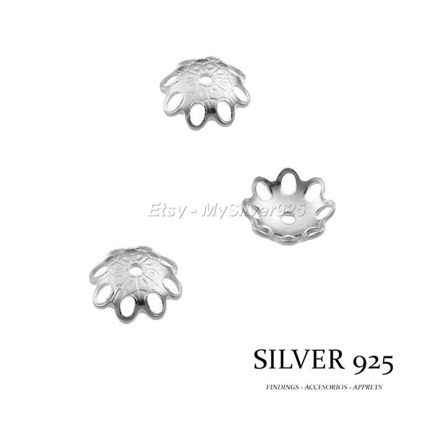 6mm - 2, 10 ou 50 Coupelles Fleurs - Coupelles en Argent 925