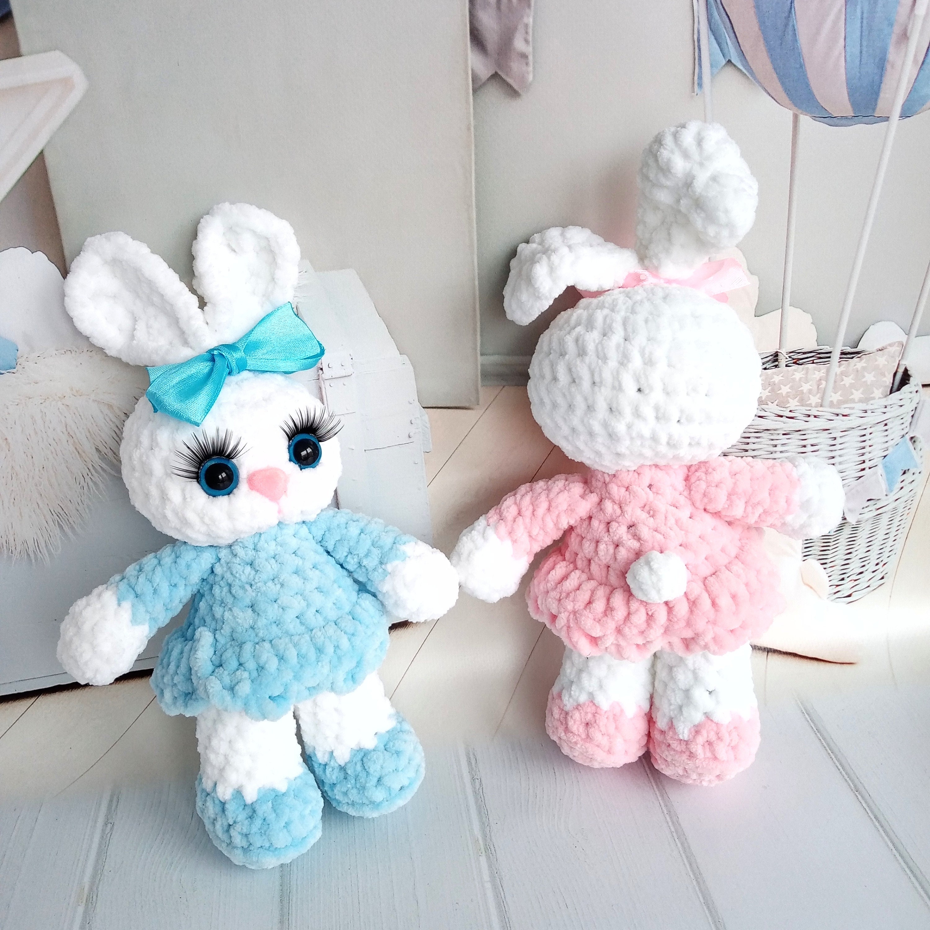 Rosa und blaues Hasentier Plüschtier Häkelhase Spielzeug | Etsy