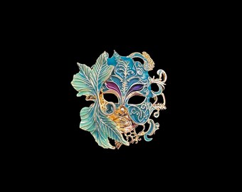 Teal Art Deco Mardi Gras Brooch