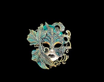 Green Art Deco Mardi Gras Brooch