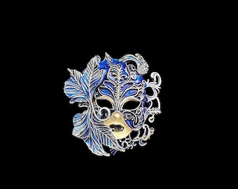 Blue Art Deco Mardi Gras Brooch
