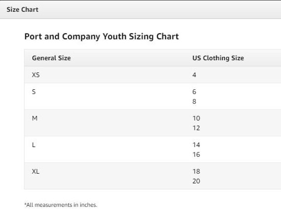 Youth Hoodie Size Chart