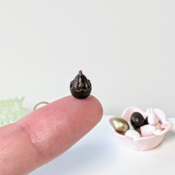 Miniature Easter chocolate chicken in an eggshell, miniature Easter chicken, 1:12 scale, miniature chocolate hen, dollhouse miniature