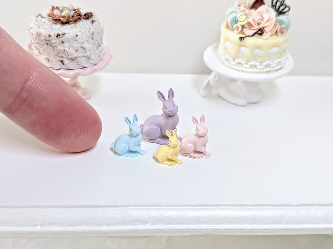 Miniature Set of 4 Tiny Rabbits, Miniature Bunnies 1:12 Scale, Mini ...