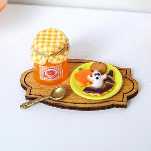 1:12 Miniature pumpkin jam and Halloween cookies, miniature Halloween cookies, miniature pumpkin, dollhouse miniature, miniature 12th scale